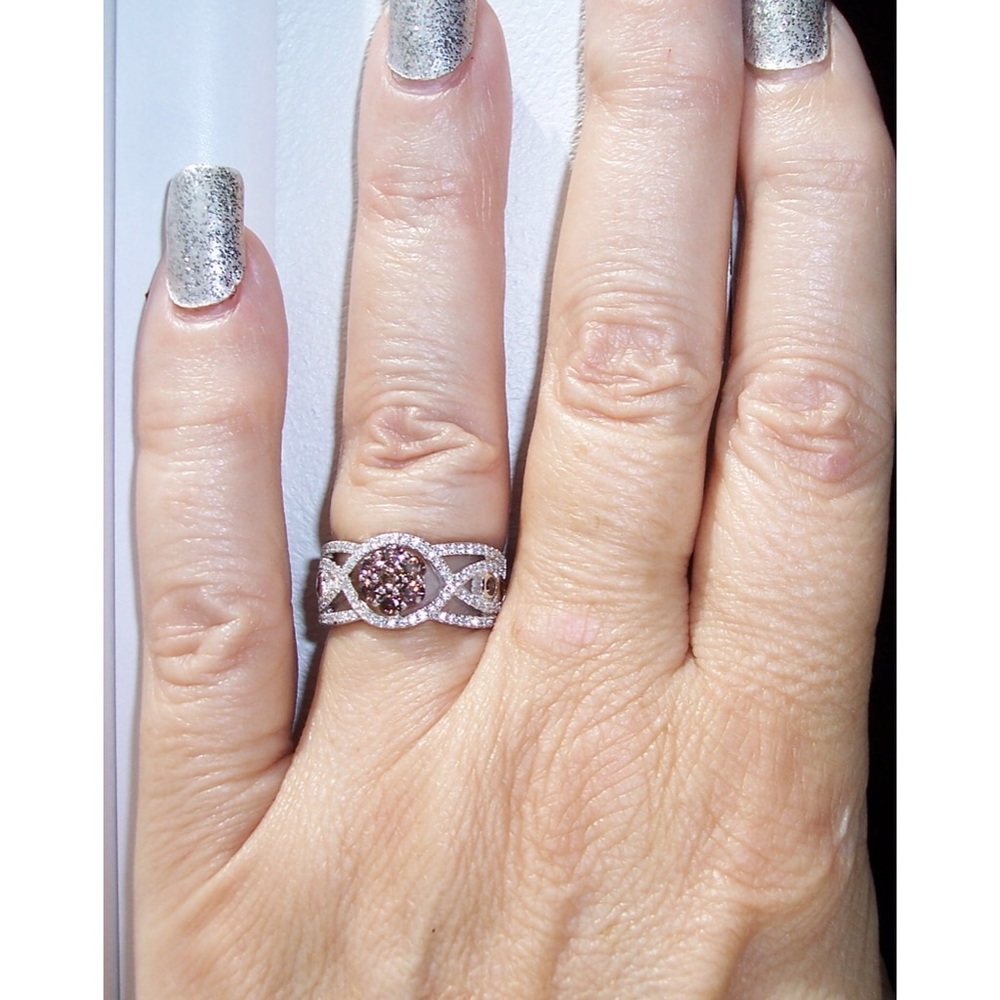 925 STERLING SILVER Chocolate Cubic Zirconia Cluster Ring - Picture 2 of 14
